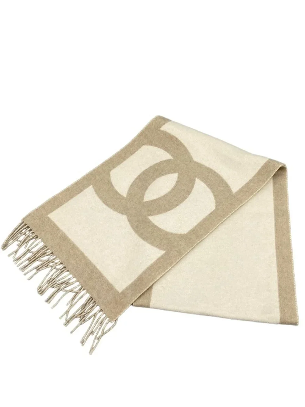 Chanel Scarf Beige Ivory CC Logo Cashmere